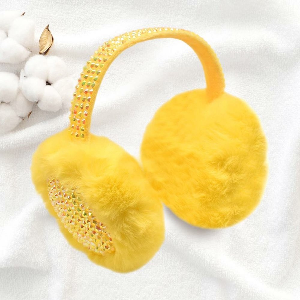 STUDDED FLUFFY PLUSH FAUX FUR FOLDABLE EARMUFFS, COZY EAR WARMER - Picture 3 of 7
